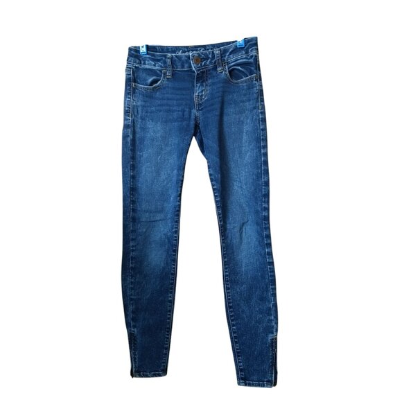 American Eagle Size 0 Super Stretch Jeggings Leg Zip Denim Skinny Casual - Picture 1 of 4